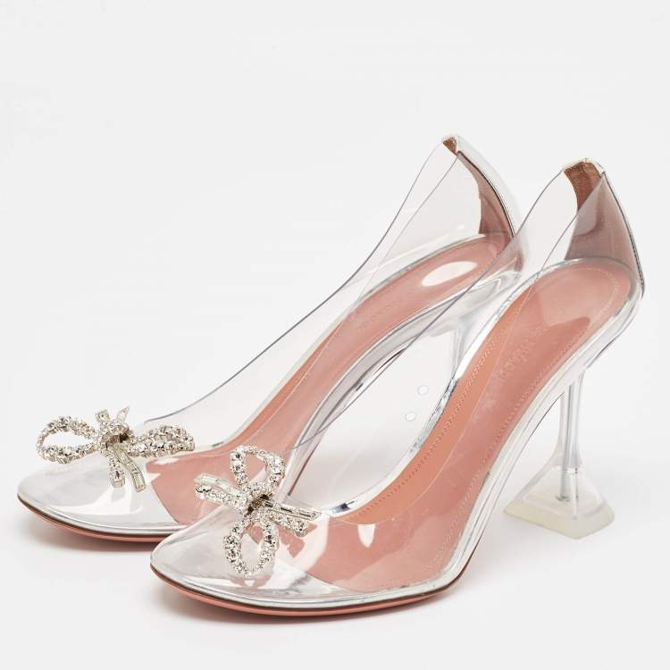 Pre Owned Amina Muaddi Transparent PVC Betty Glass Pumps Size 40.5
