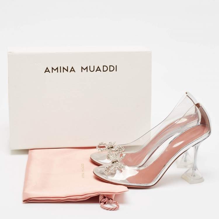 Pre Owned Amina Muaddi Transparent PVC Betty Glass Pumps Size 40.5