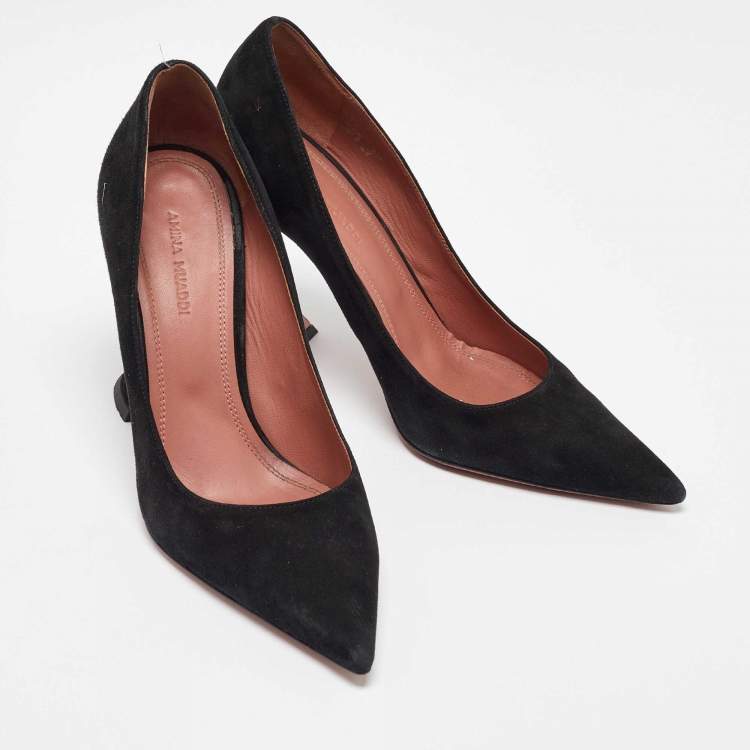 Pre Owned Amina Muaddi Black Suede Ami Pointed Toe Pumps Size 36.5