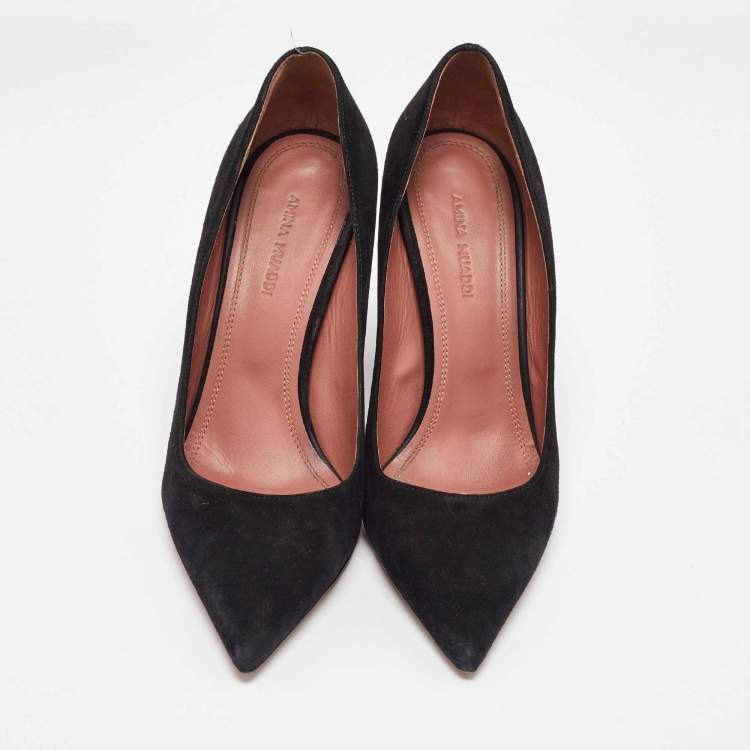 Pre Owned Amina Muaddi Black Suede Ami Pointed Toe Pumps Size 36.5
