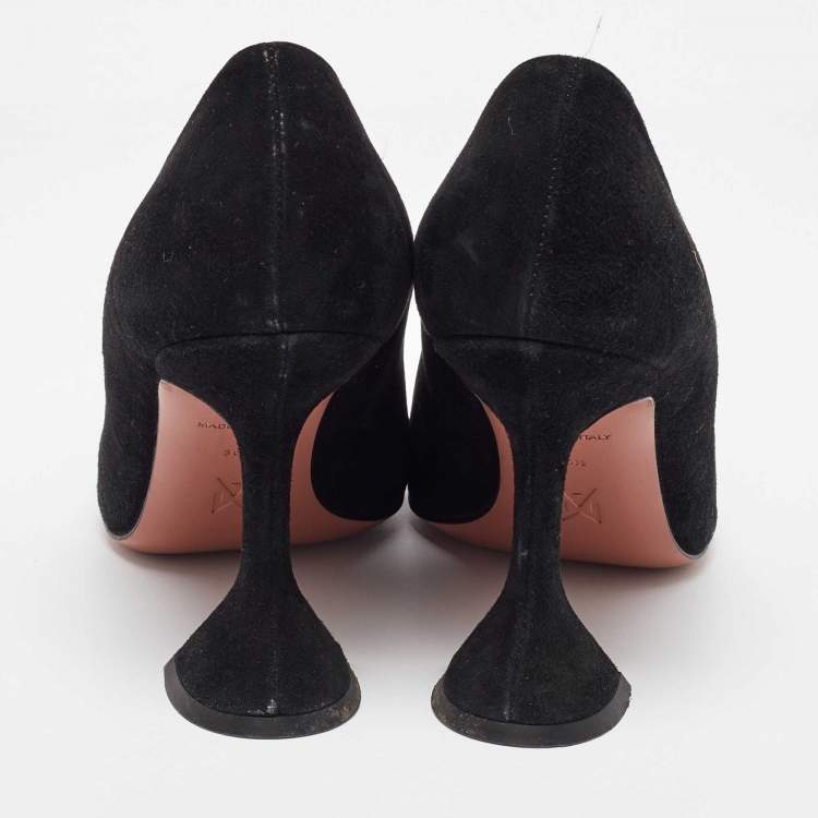 Pre Owned Amina Muaddi Black Suede Ami Pointed Toe Pumps Size 36.5