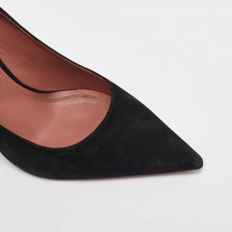 Pre Owned Amina Muaddi Black Suede Ami Pointed Toe Pumps Size 36.5