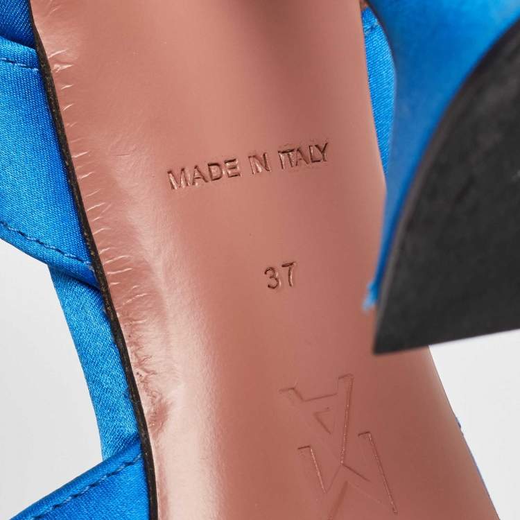Pre Owned Amina Muaddi Blue Satin Begum Slingback Pumps Size 37