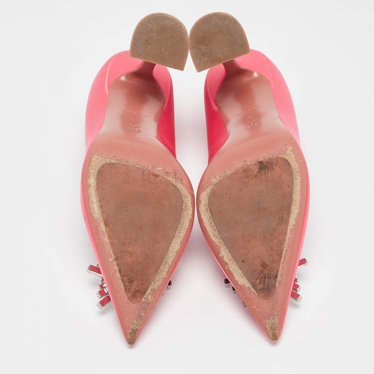 Pre Owned Amina Muaddi Pink Satin Begum Pumps Size 40