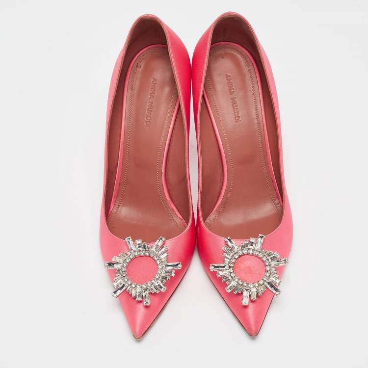 Pre Owned Amina Muaddi Pink Satin Begum Pumps Size 40
