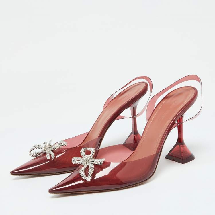 Pre Owned Amina Muaddi Red PVC Rosie Crystal Embellished Slingback Sandals Size 41
