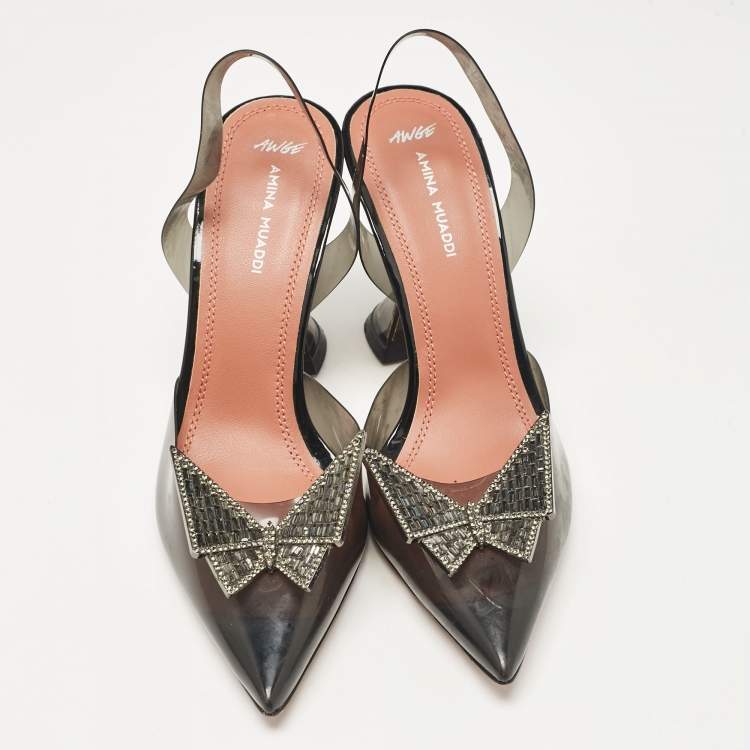 Pre Owned Amina Muaddi Black PVC Phoenix Slingback Pumps Size 38