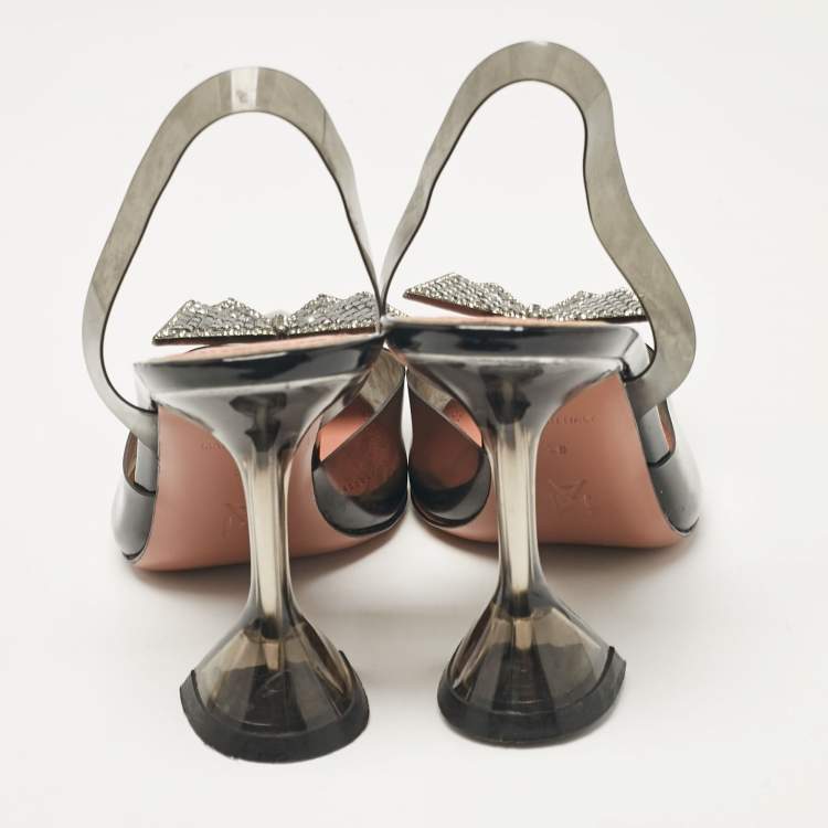 Pre Owned Amina Muaddi Black PVC Phoenix Slingback Pumps Size 38