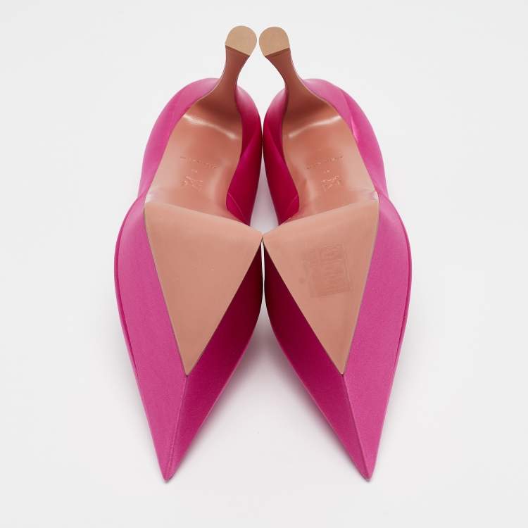Pre Owned Amina Muaddi Pink Satin Yigit Platform Pumps Size 38