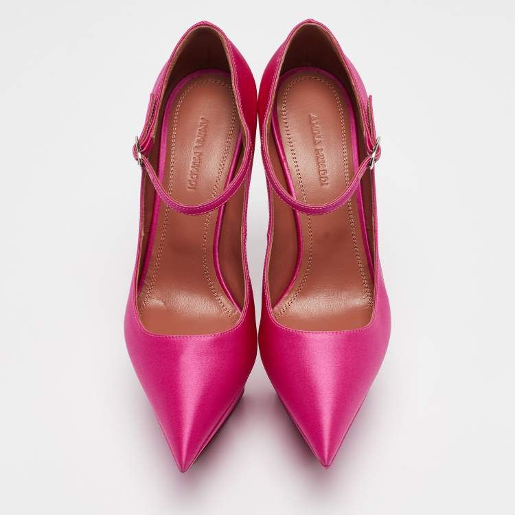 Pre Owned Amina Muaddi Pink Satin Yigit Platform Pumps Size 38