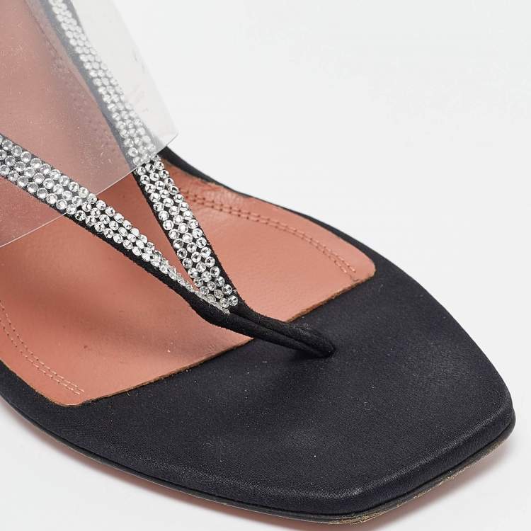 Pre Owned Amina Muaddi Black PVC and Satin Ankle Strap Sandals Size 37.5