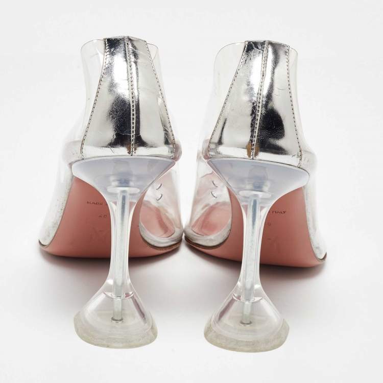 Pre Owned Amina Muaddi Transparent/Silver PVC and Leather Begum Pumps Size 40