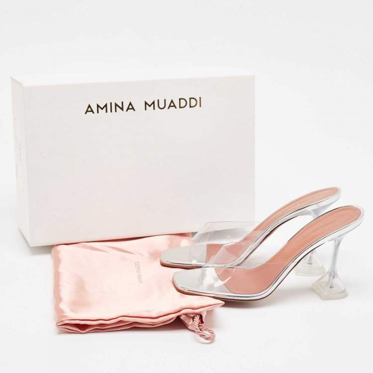 مملوكة مسبقًا Amina Muaddi Transparent PVC Lupita Slide Sandals Size 39