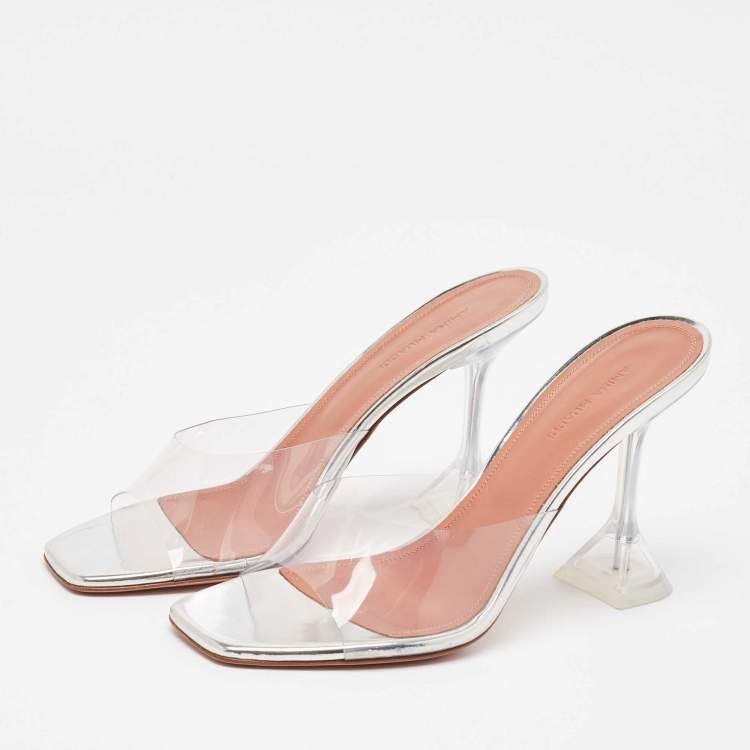 مملوكة مسبقًا Amina Muaddi Transparent PVC Lupita Slide Sandals Size 39
