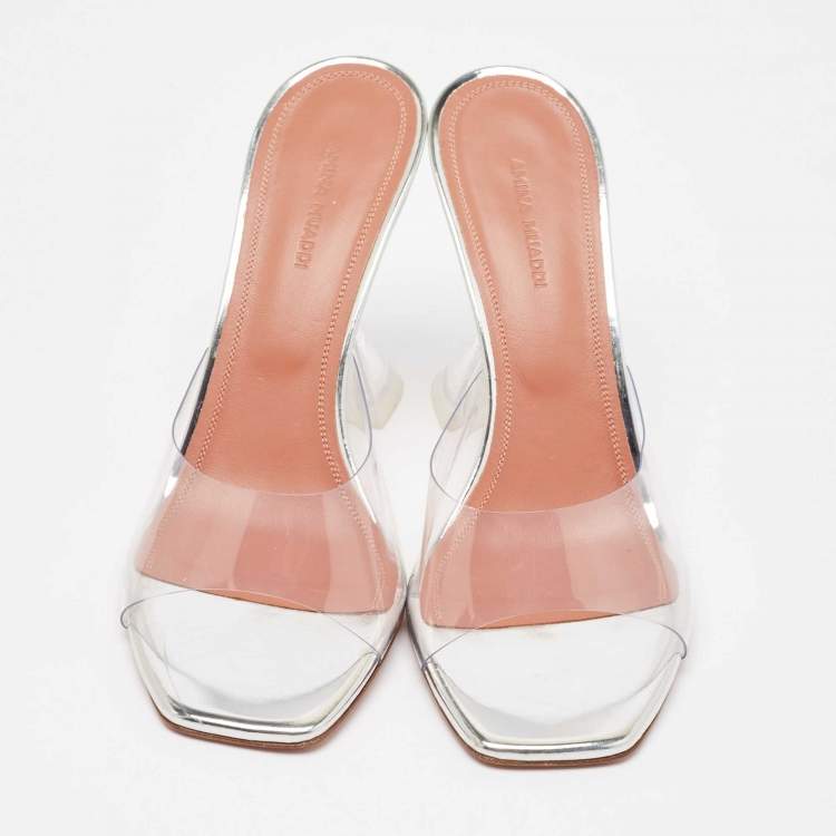 مملوكة مسبقًا Amina Muaddi Transparent PVC Lupita Slide Sandals Size 39