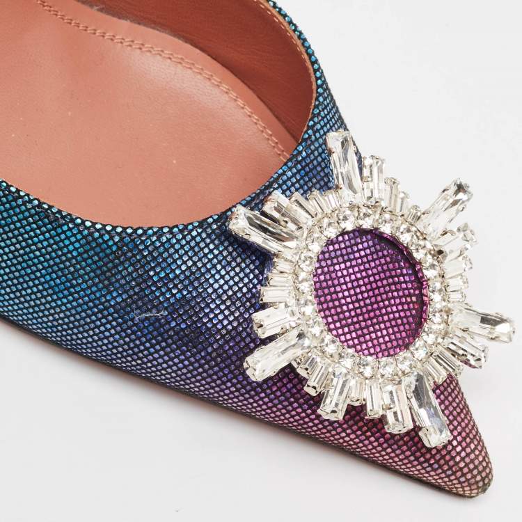 Pre Owned Amina Muaddi Multicolor Suede Begum Slingback Sandals Size 38