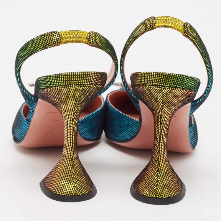 Pre Owned Amina Muaddi Multicolor Suede Begum Slingback Sandals Size 38