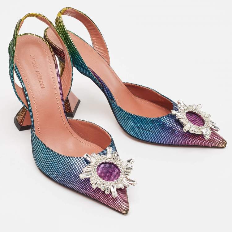 Pre Owned Amina Muaddi Multicolor Suede Begum Slingback Sandals Size 38