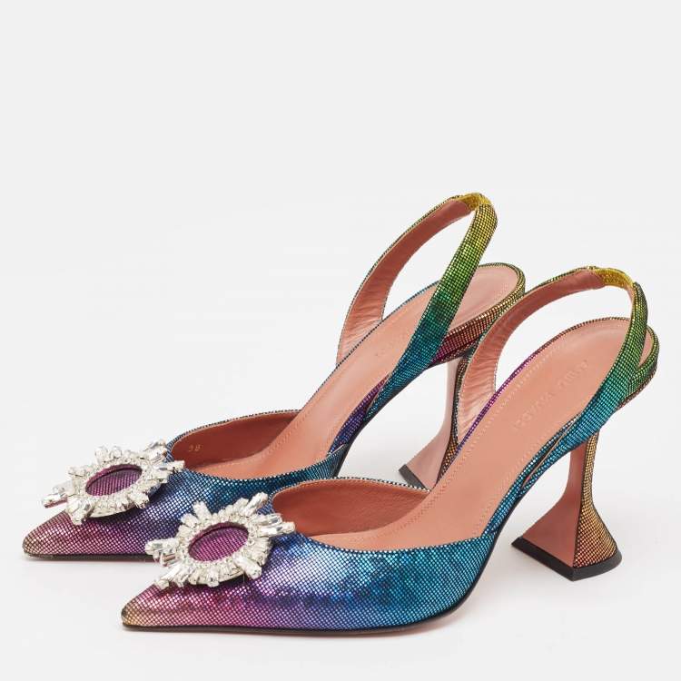 Pre Owned Amina Muaddi Multicolor Suede Begum Slingback Sandals Size 38