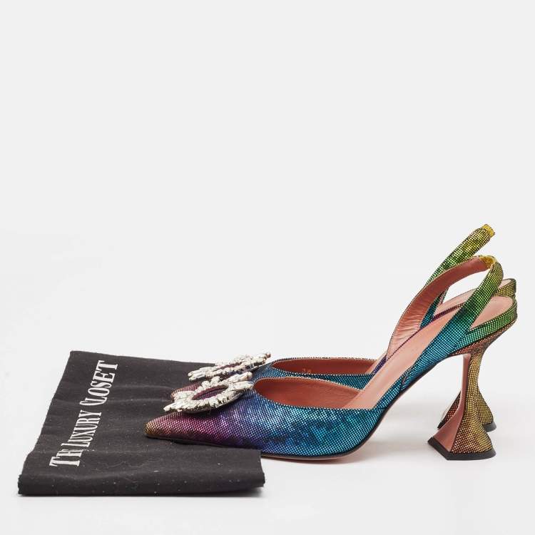 Pre Owned Amina Muaddi Multicolor Suede Begum Slingback Sandals Size 38
