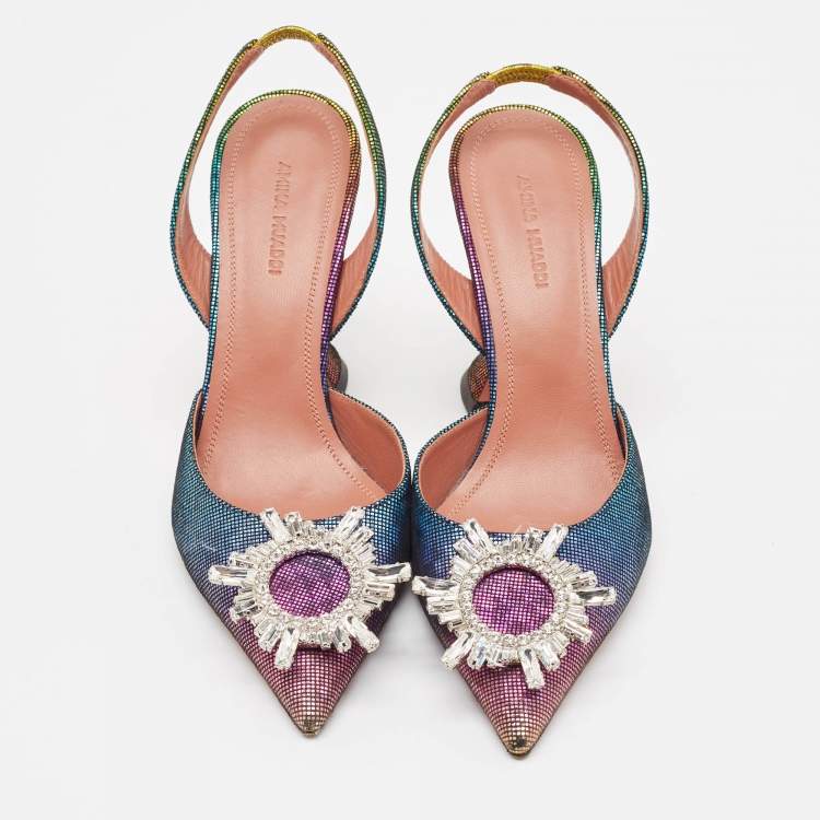 Pre Owned Amina Muaddi Multicolor Suede Begum Slingback Sandals Size 38