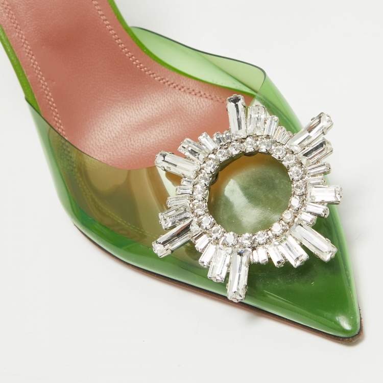 Pre Owned Amina Muaddi Green PVC Begum Slingback Sandals Size 38.5