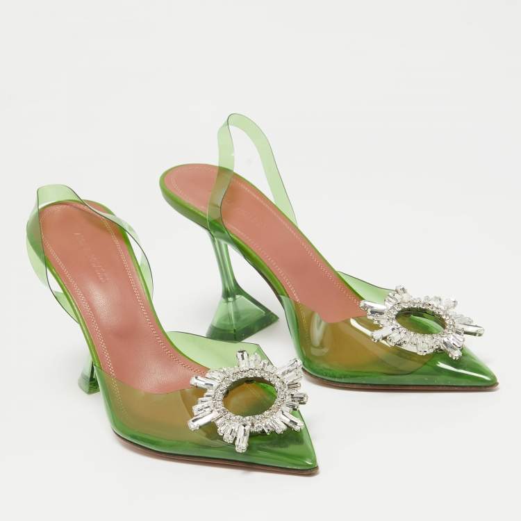 Pre Owned Amina Muaddi Green PVC Begum Slingback Sandals Size 38.5