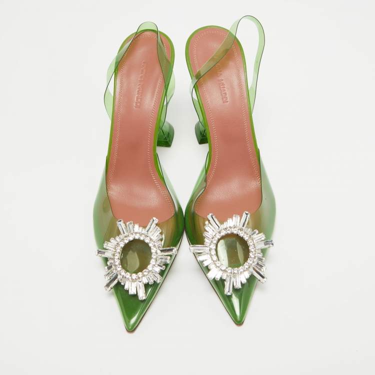Pre Owned Amina Muaddi Green PVC Begum Slingback Sandals Size 38.5