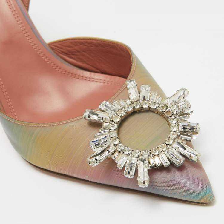 Pre Owned Amina Muaddi Multicolor Iridescent PVC Begum Slingback Pumps Size 38.5