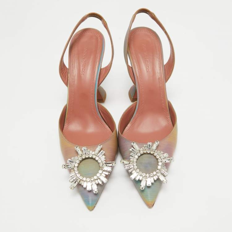Pre Owned Amina Muaddi Multicolor Iridescent PVC Begum Slingback Pumps Size 38.5
