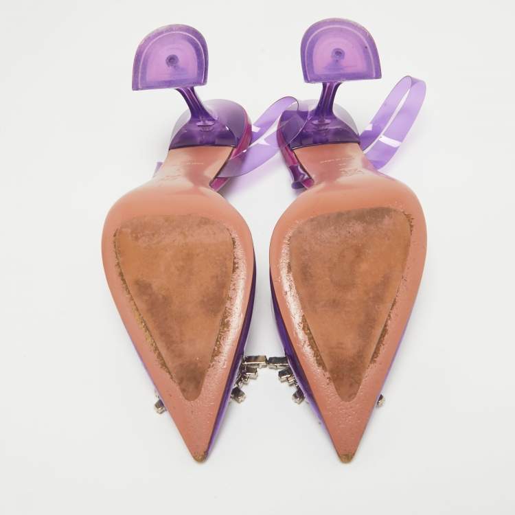 Pre Owned Amina Muaddi Purple PVC Begum Slingback Sandals Size 38