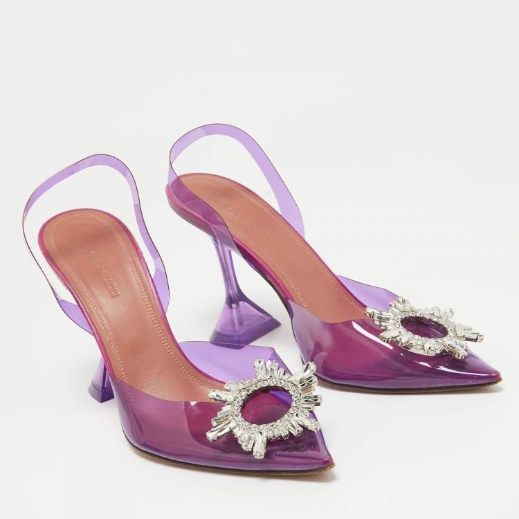 Pre Owned Amina Muaddi Purple PVC Begum Slingback Sandals Size 38