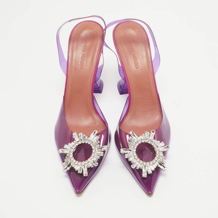 Pre Owned Amina Muaddi Purple PVC Begum Slingback Sandals Size 38