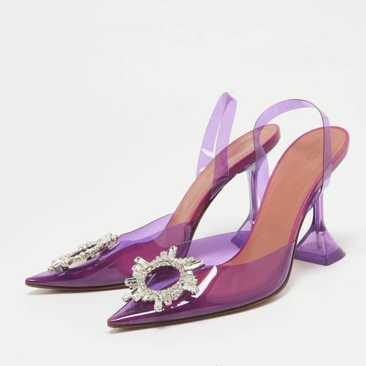 Pre Owned Amina Muaddi Purple PVC Begum Slingback Sandals Size 38