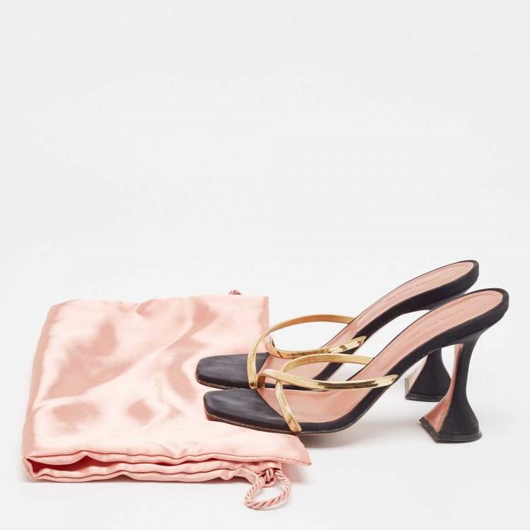 Pre Owned Amina Muaddi Gold Metal Henson Slide Sandals Size 37