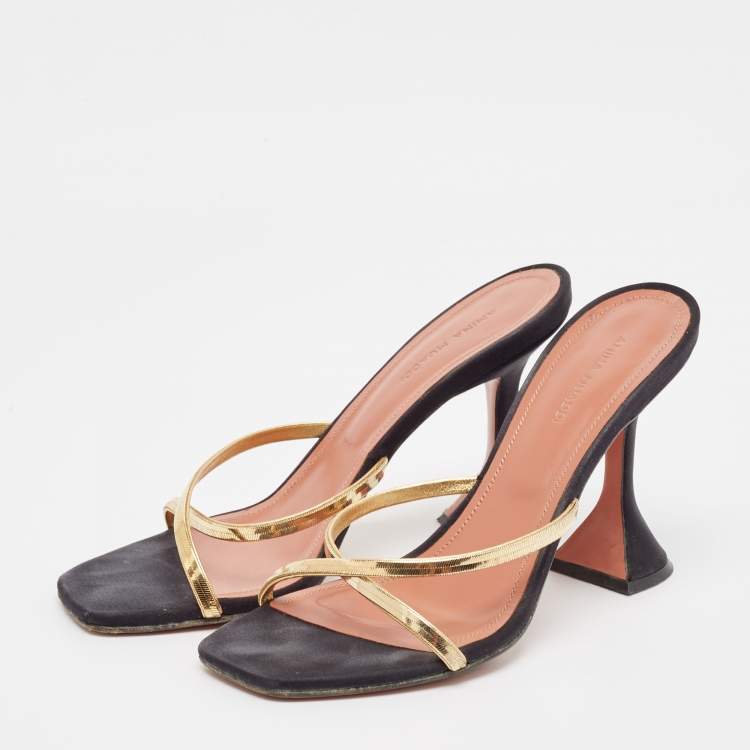 Pre Owned Amina Muaddi Gold Metal Henson Slide Sandals Size 37