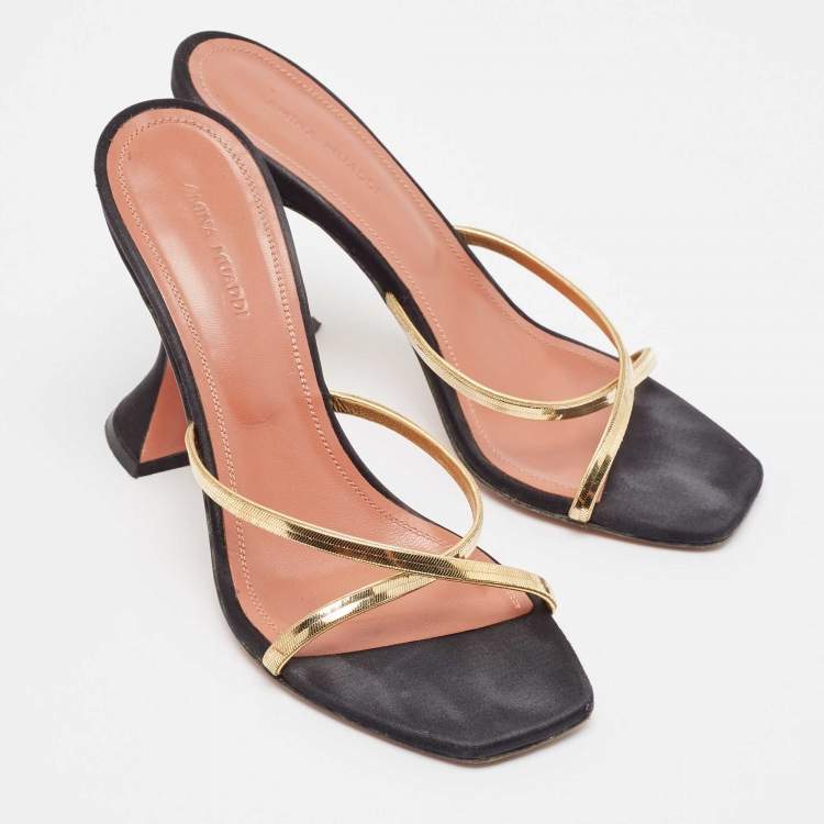 Pre Owned Amina Muaddi Gold Metal Henson Slide Sandals Size 37