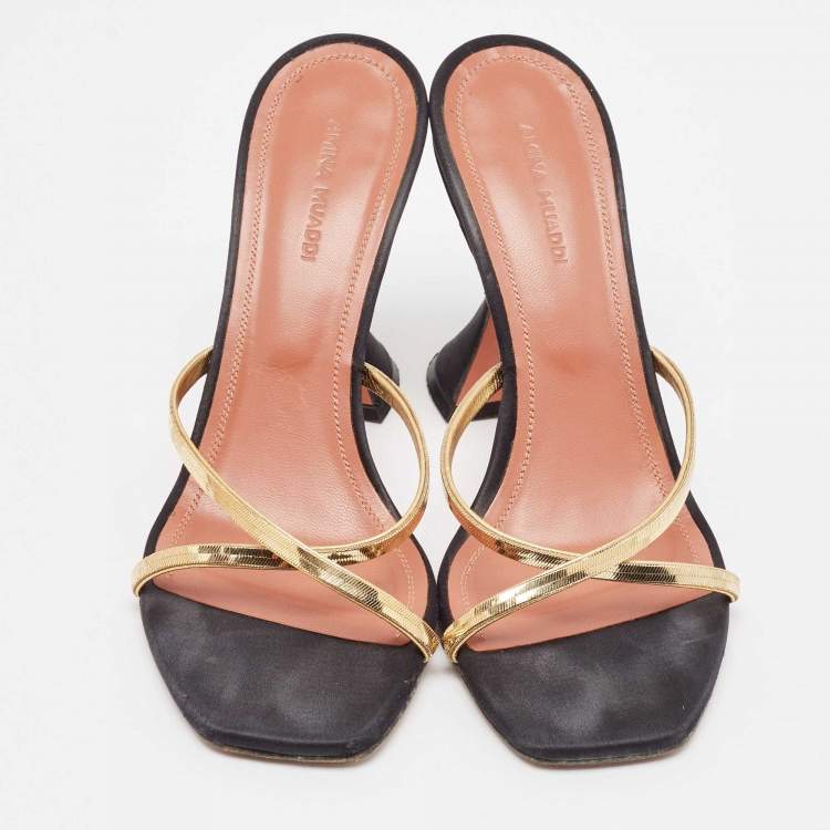 Pre Owned Amina Muaddi Gold Metal Henson Slide Sandals Size 37