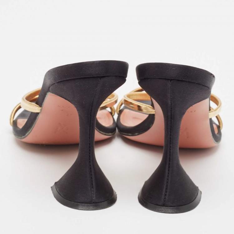 Pre Owned Amina Muaddi Gold Metal Henson Slide Sandals Size 37