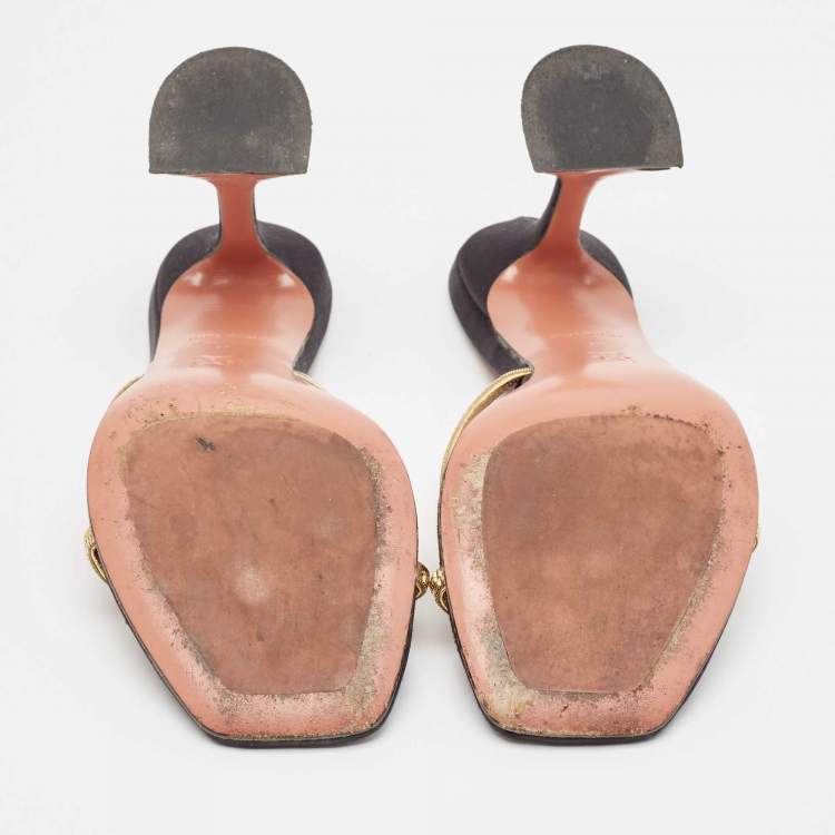 Pre Owned Amina Muaddi Gold Metal Henson Slide Sandals Size 37