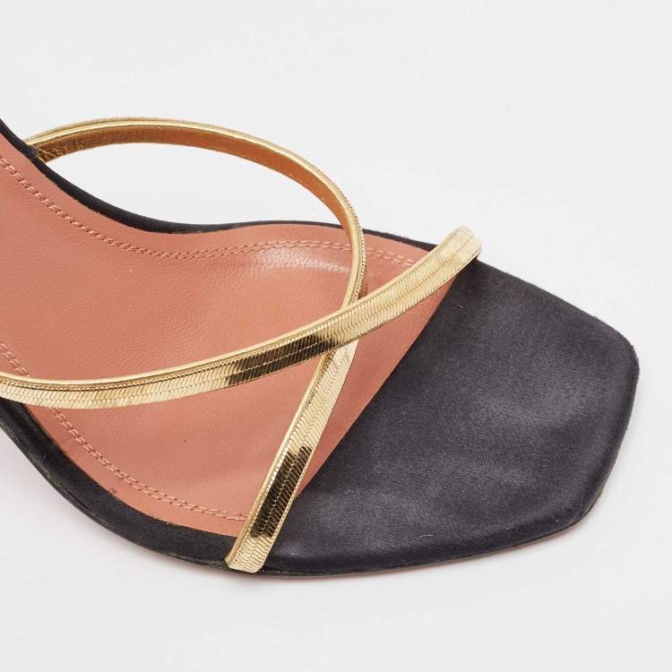 Pre Owned Amina Muaddi Gold Metal Henson Slide Sandals Size 37