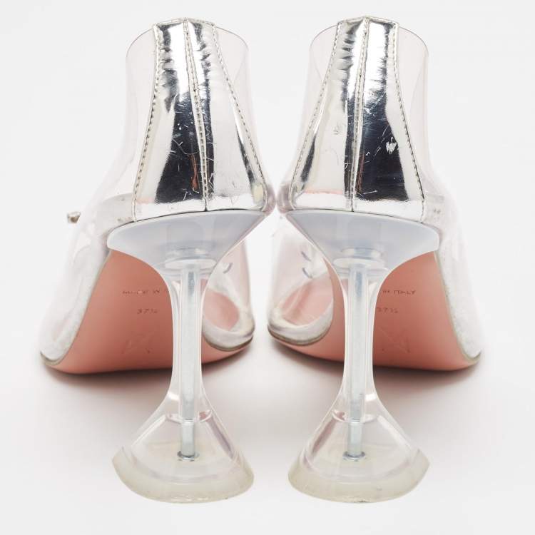Pre Owned Amina Muaddi Transparent/Silver PVC and Leather Begum Pumps Size 37.5