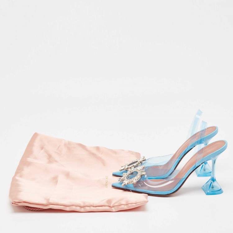 Pre Owned Amina Muaddi Blue PVC Begum Slingback Pumps Size 36.5