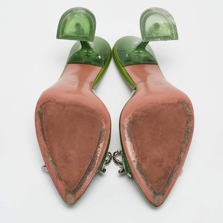 Pre Owned Amina Muaddi Green PVC Rosie Slide Sandals Size 38