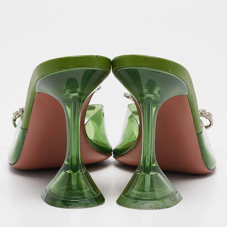Pre Owned Amina Muaddi Green PVC Rosie Slide Sandals Size 38