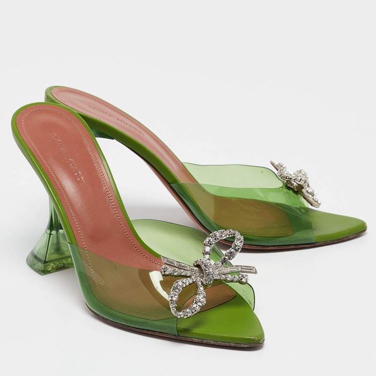 Pre Owned Amina Muaddi Green PVC Rosie Slide Sandals Size 38