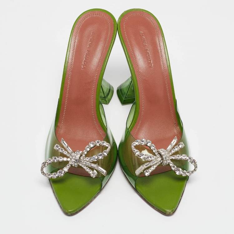Pre Owned Amina Muaddi Green PVC Rosie Slide Sandals Size 38