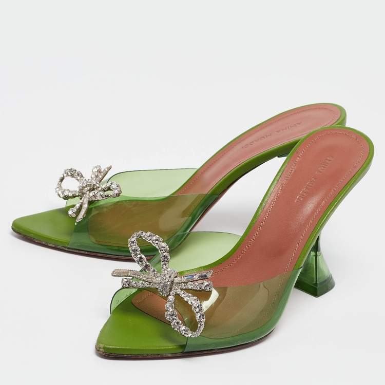 Pre Owned Amina Muaddi Green PVC Rosie Slide Sandals Size 38