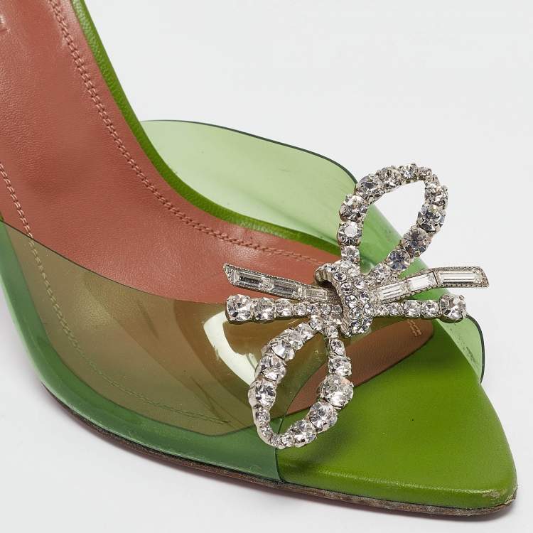 Pre Owned Amina Muaddi Green PVC Rosie Slide Sandals Size 38