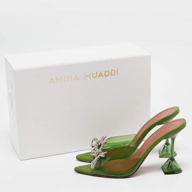 Pre Owned Amina Muaddi Green PVC Rosie Slide Sandals Size 38